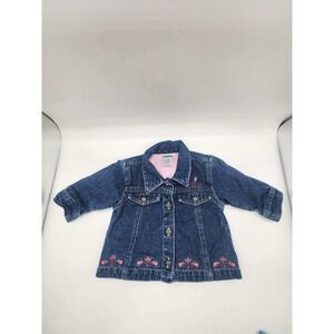 OshKosh Bgosh Baby Girls Blue Denim Floral Embroidered Fleece Lined Jacket 3-6M